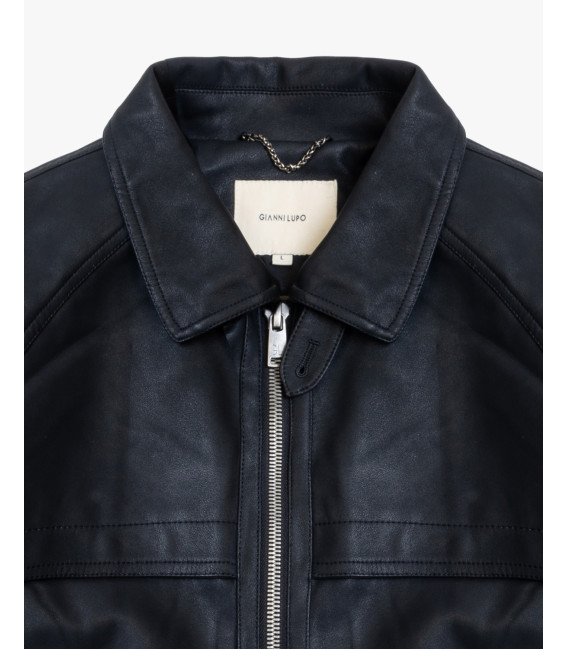 Faux-leather bomber jacket