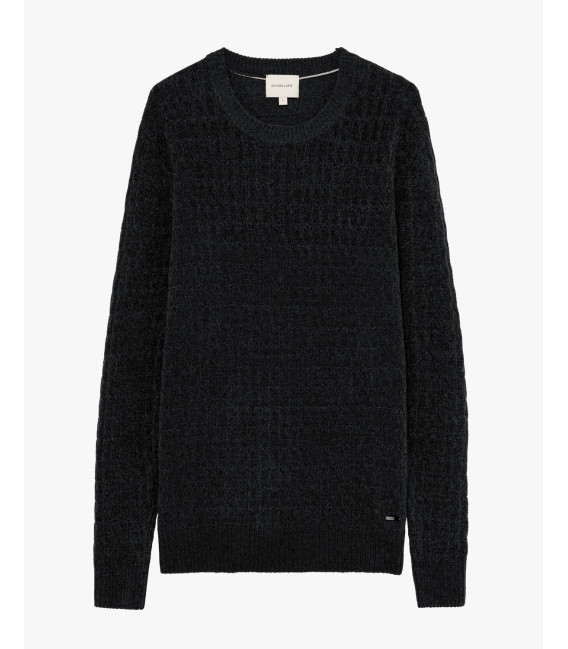 Chenille cable-knit crew-neck sweater
