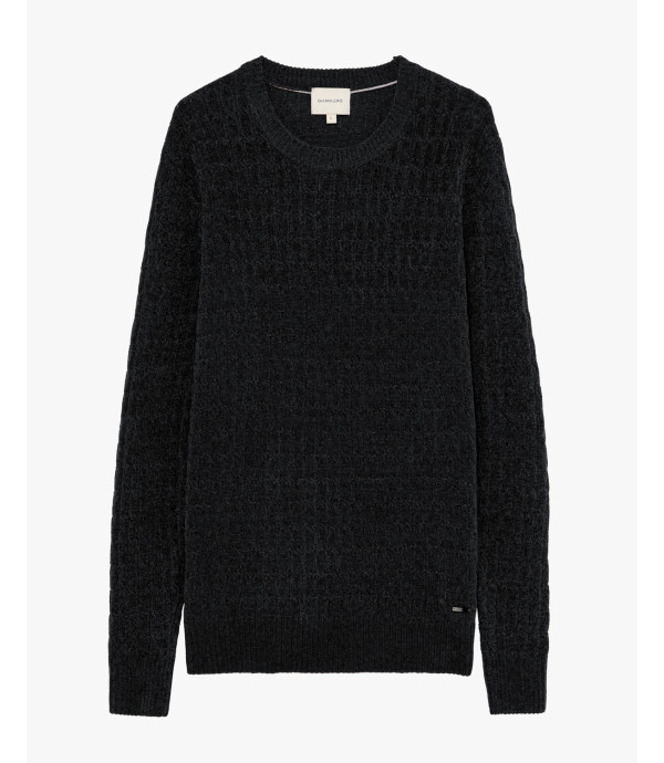 Chenille cable-knit crew-neck sweater
