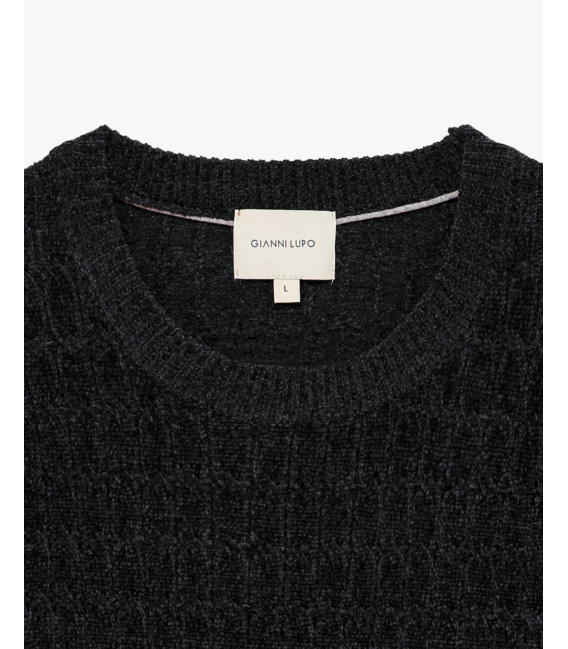 Chenille cable-knit crew-neck sweater