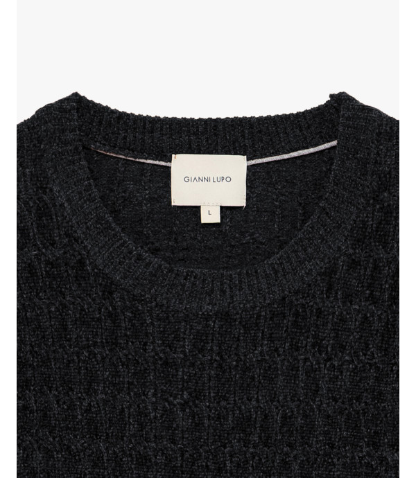 Chenille cable-knit crew-neck sweater
