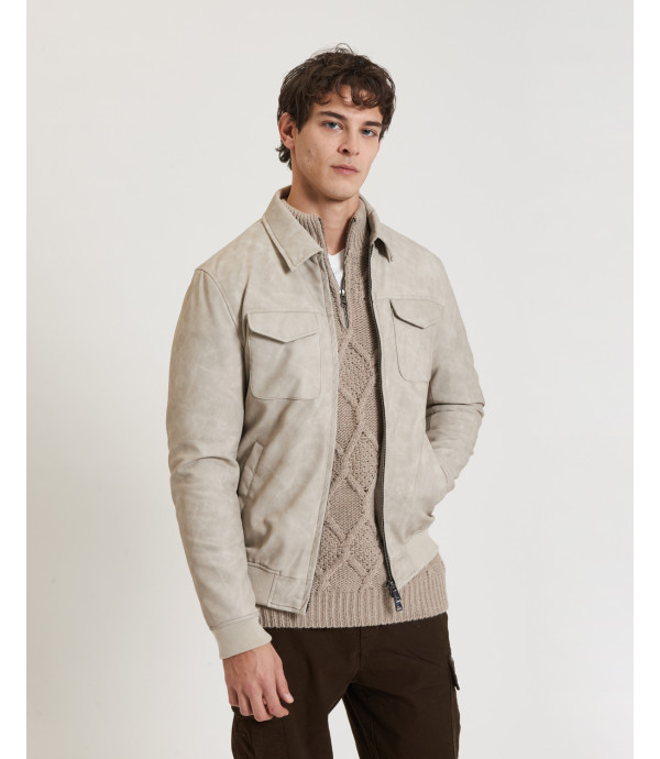 Faux-leather bomber jacket