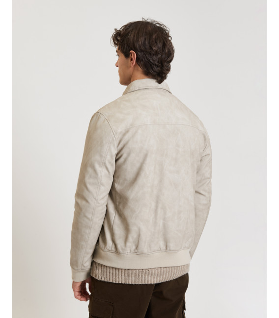 Faux-leather bomber jacket