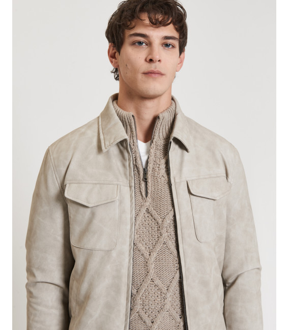 Faux-leather bomber jacket
