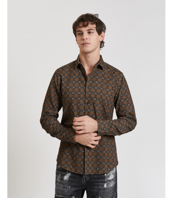 Geometric printed corduroy shirt