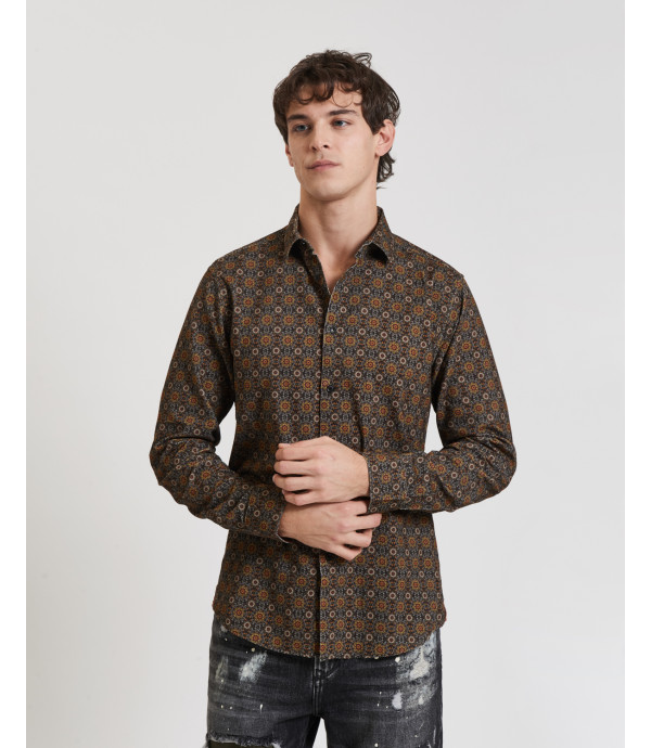 Camicia in cotone geometrica in velluto a coste