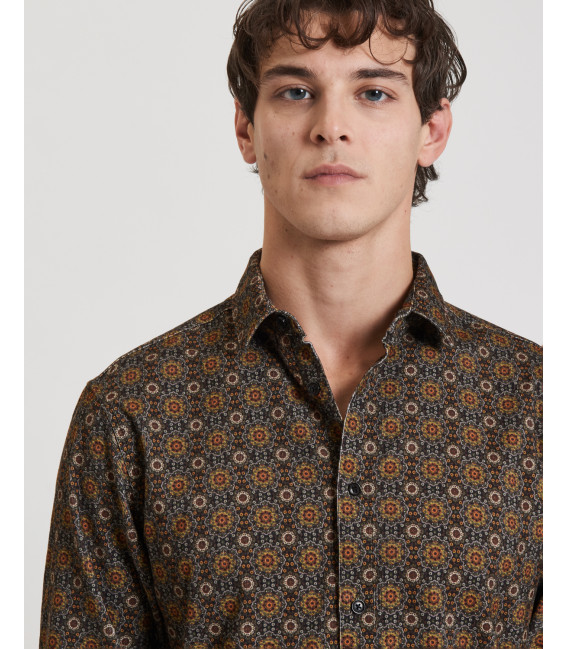 Geometric printed corduroy shirt