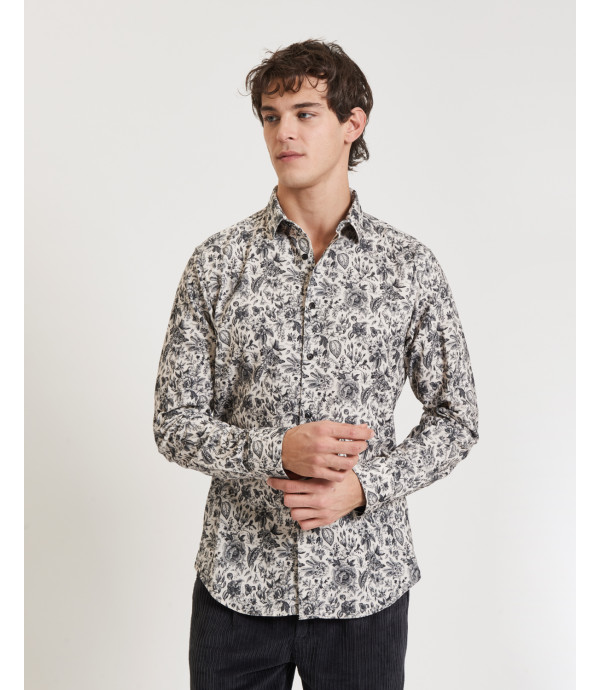 Camicia in cotone floreale in velluto a coste