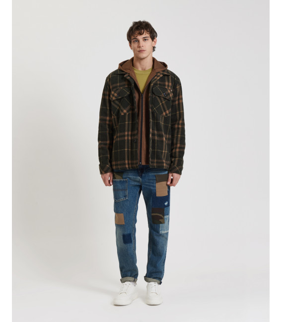 Checked overshirt with removable vest and hood