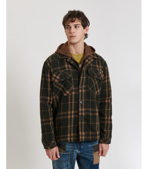 Checked overshirt with removable vest and hood