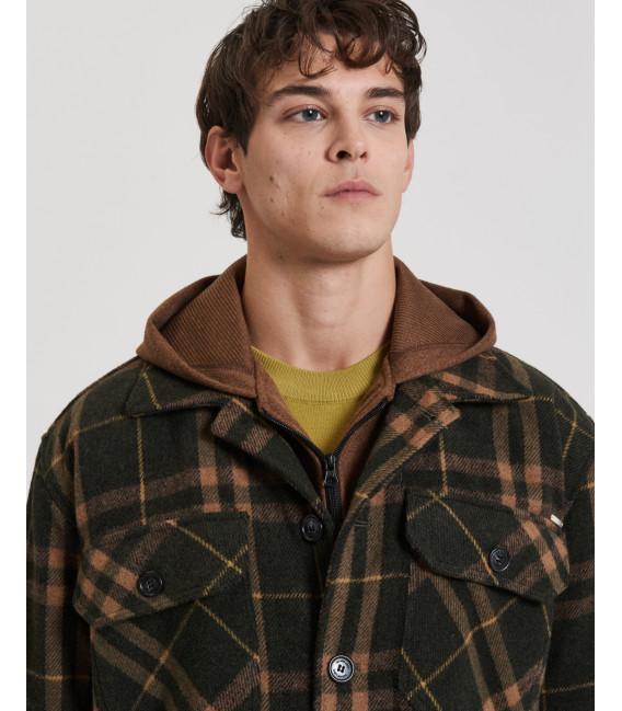 Checked overshirt with removable vest and hood
