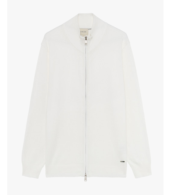 Fine-knit cardigan with high collar