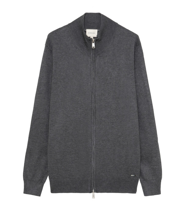 Fine-knit cardigan with high collar