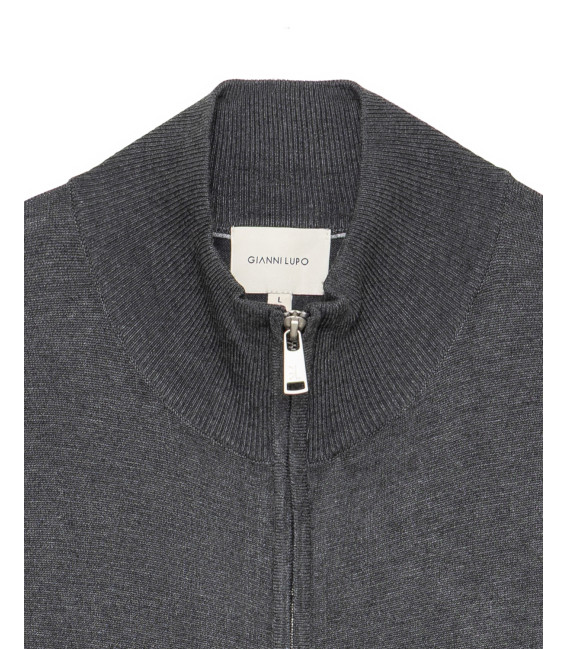 Fine-knit cardigan with high collar