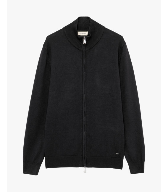 Fine-knit cardigan with high collar