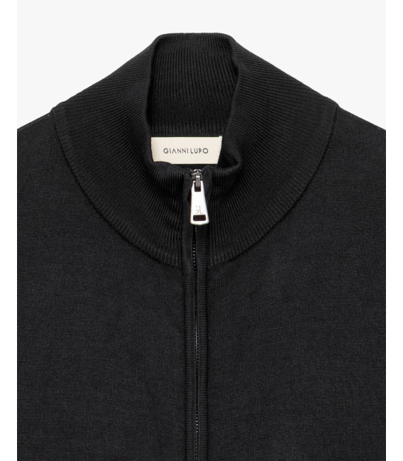 Fine-knit cardigan with high collar