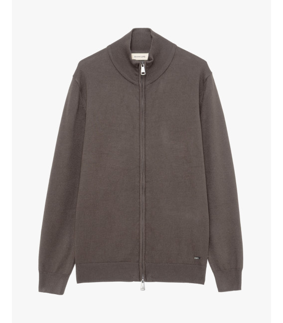 Fine-knit cardigan with high collar