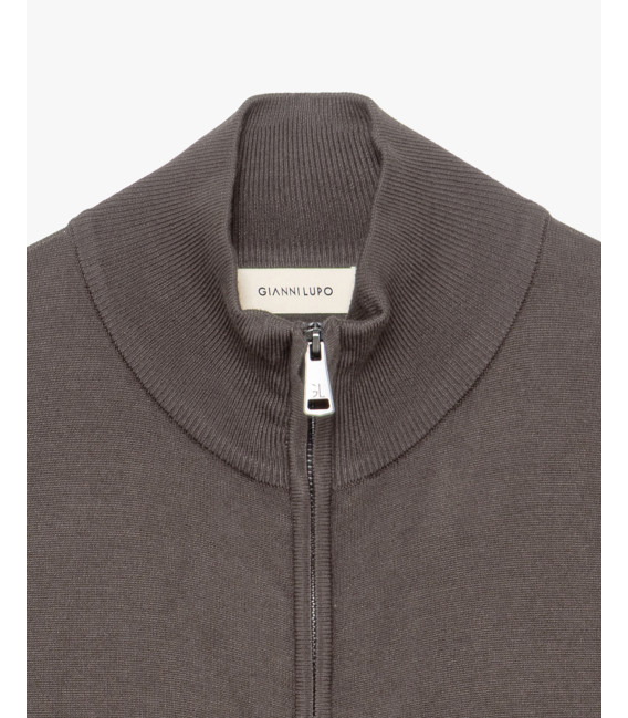 Fine-knit cardigan with high collar