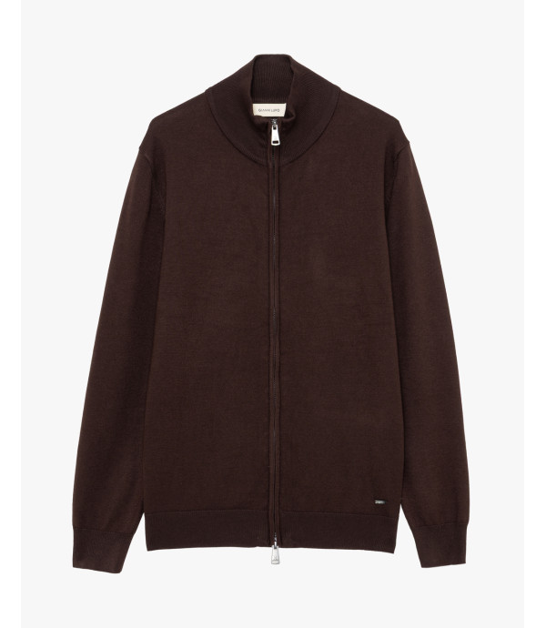 Fine-knit cardigan with high collar