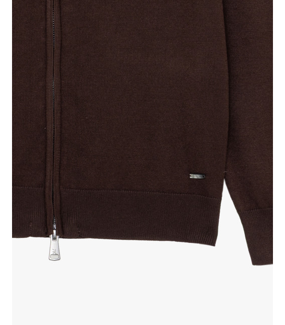 Fine-knit cardigan with high collar