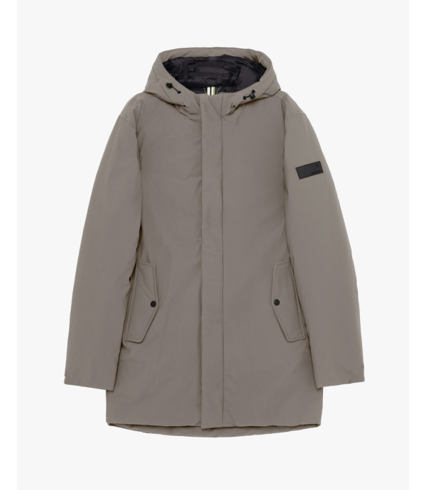 Tech fabric parka with hood