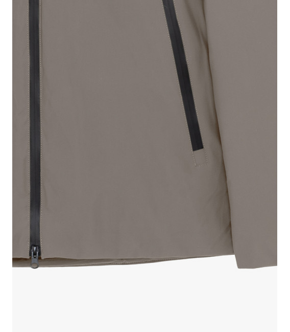 Tech fabric parka with hood and zip pockets