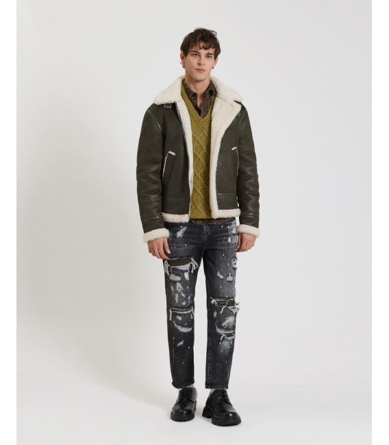 Faux-leather jacket with shearling