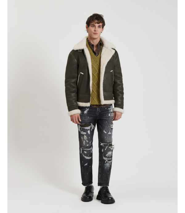 Faux-leather jacket with shearling