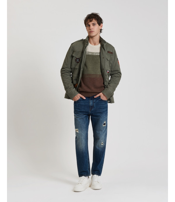 Military jacket with applied patches