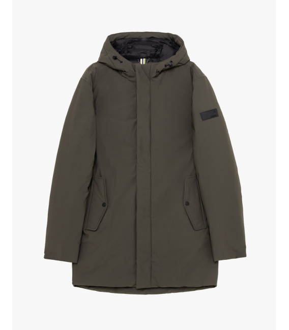 Tech fabric parka with hood