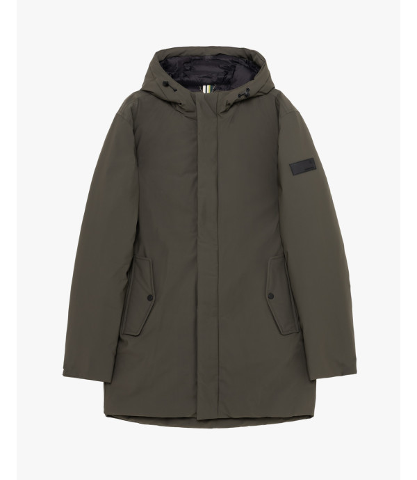 Tech fabric parka with hood