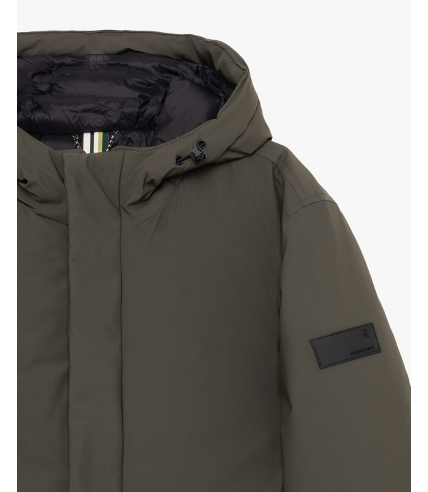 Tech fabric parka with hood