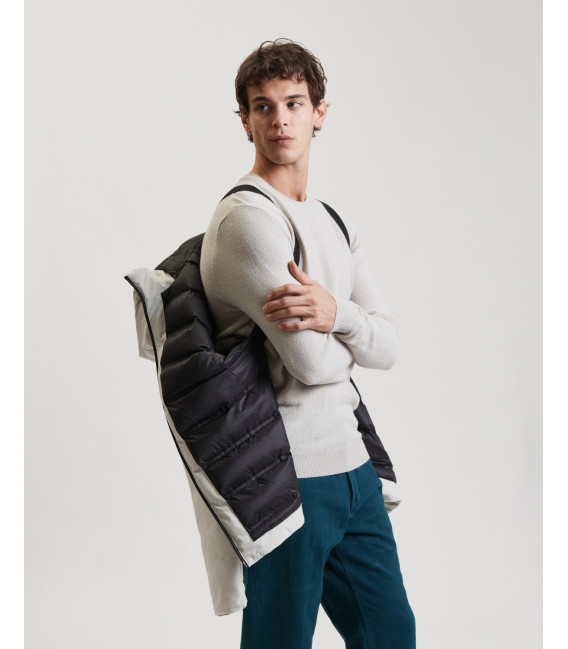 Tech fabric parka with hood and zip pockets