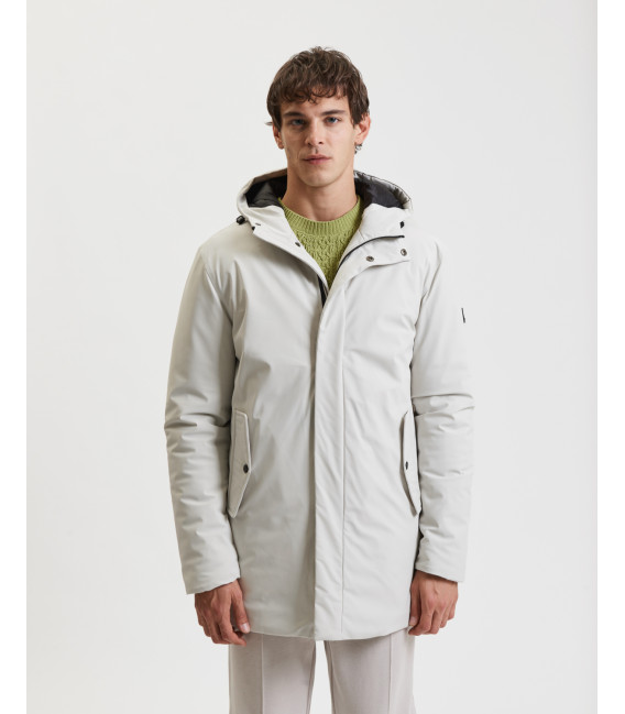 Tech fabric parka with hood