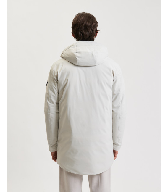 Tech fabric parka with hood