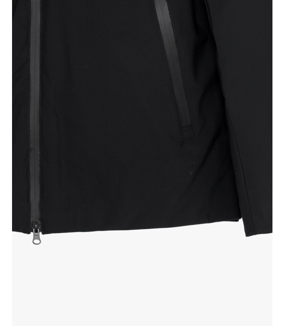 Tech fabric parka with hood and zip pockets