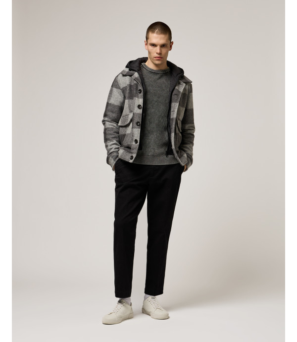 Checked jacket with detachable vest and hood