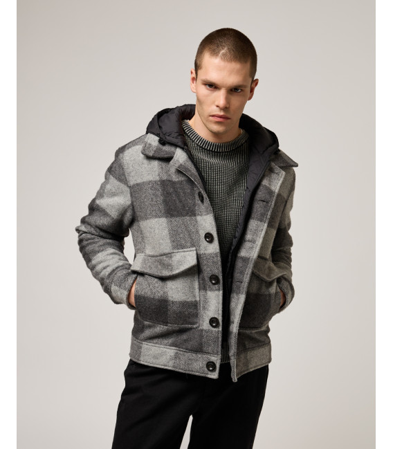 Checked jacket with detachable vest and hood