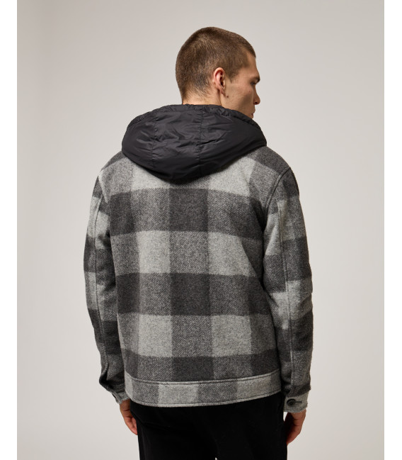 Checked jacket with detachable vest and hood