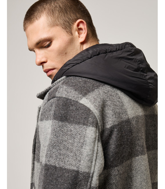 Checked jacket with detachable vest and hood