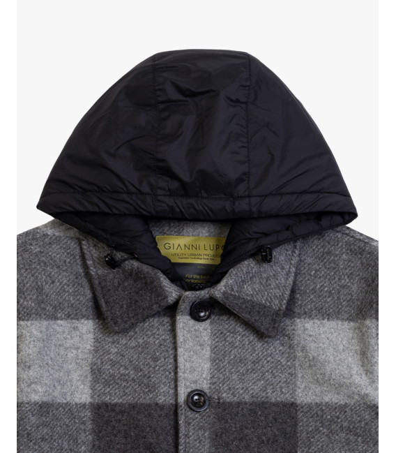 Checked jacket with detachable vest and hood