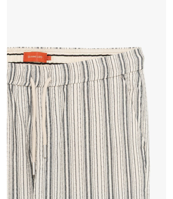Relaxed-fit linen-blend striped trousers