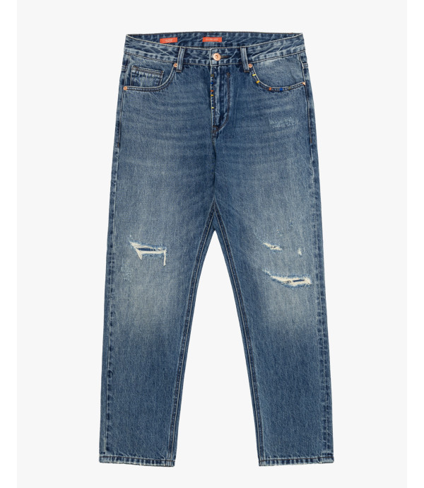 GRANT100 carrot fit jeans in medium wash with emboideries