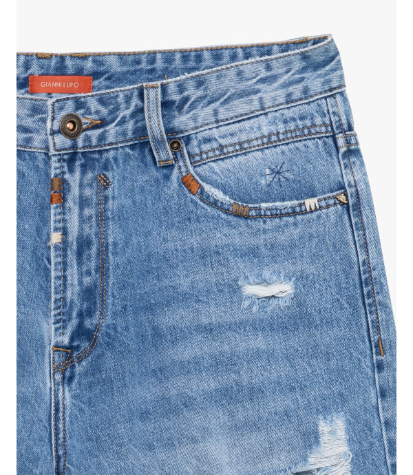 Bermuda in denim con abrasioni