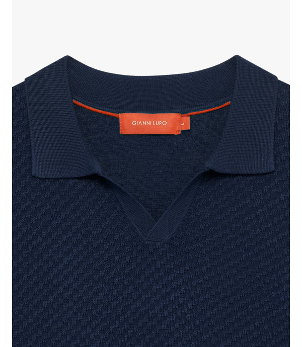 T-shirt polo in maglia con pattern in rilievo