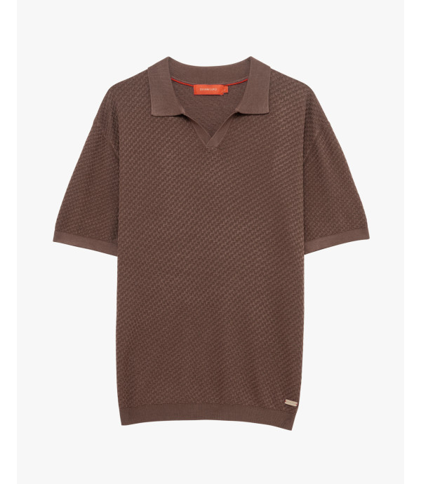T-shirt polo in maglia con pattern in rilievo