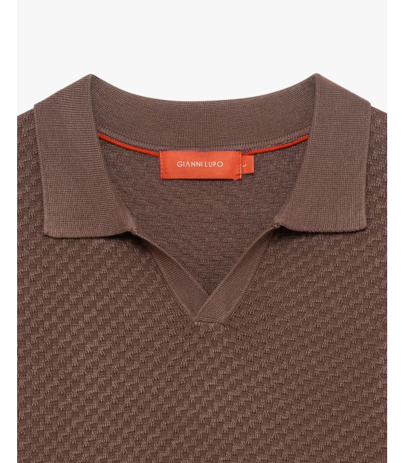 T-shirt polo in maglia con pattern in rilievo