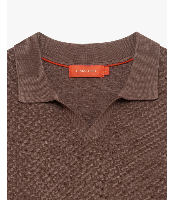 T-shirt polo in maglia con pattern in rilievo