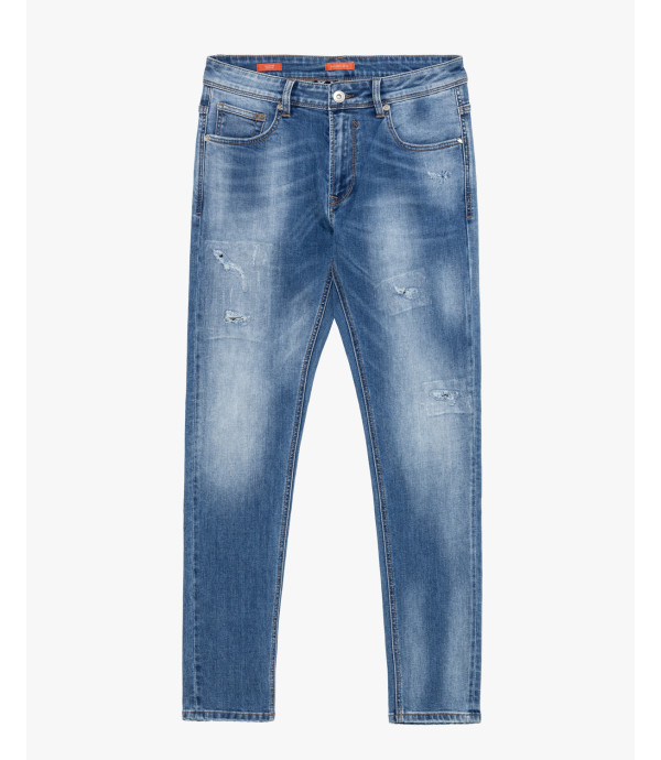 KEVIN skinny-fit jeans in medium wash and distressed details