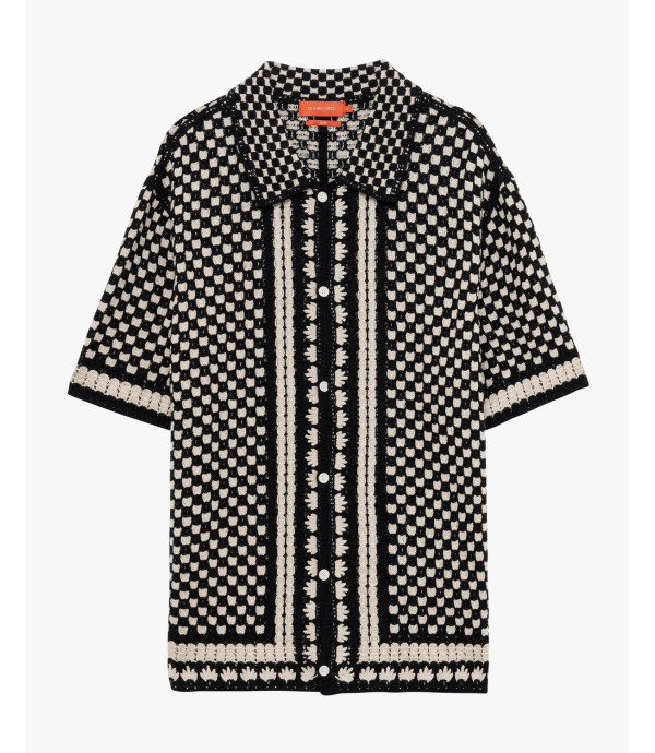 Camicia in maglia con motvo a contrasto